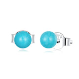 925 Silver Turquoise Stud Earrings Ball Ear Studs for Women