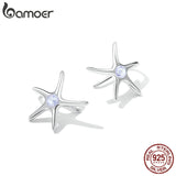 925 Silver Star Earrings Hooks Plated Platinum Jewelry