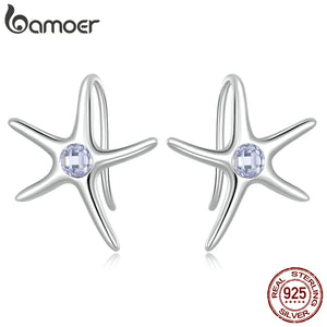 925 Silver Star Earrings Hooks Plated Platinum Jewelry
