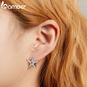 925 Silver Star Earrings Hooks Plated Platinum Jewelry