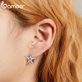 925 Silver Star Earrings Hooks Plated Platinum Jewelry