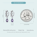 925 Silver Flower Hoop Earrings Purple CZ Drop Earrings Women