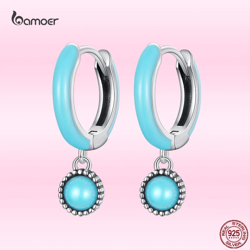 925 Silver Vintage Turquoise Hoop Earrings Pendant Drop Jewelry Gift