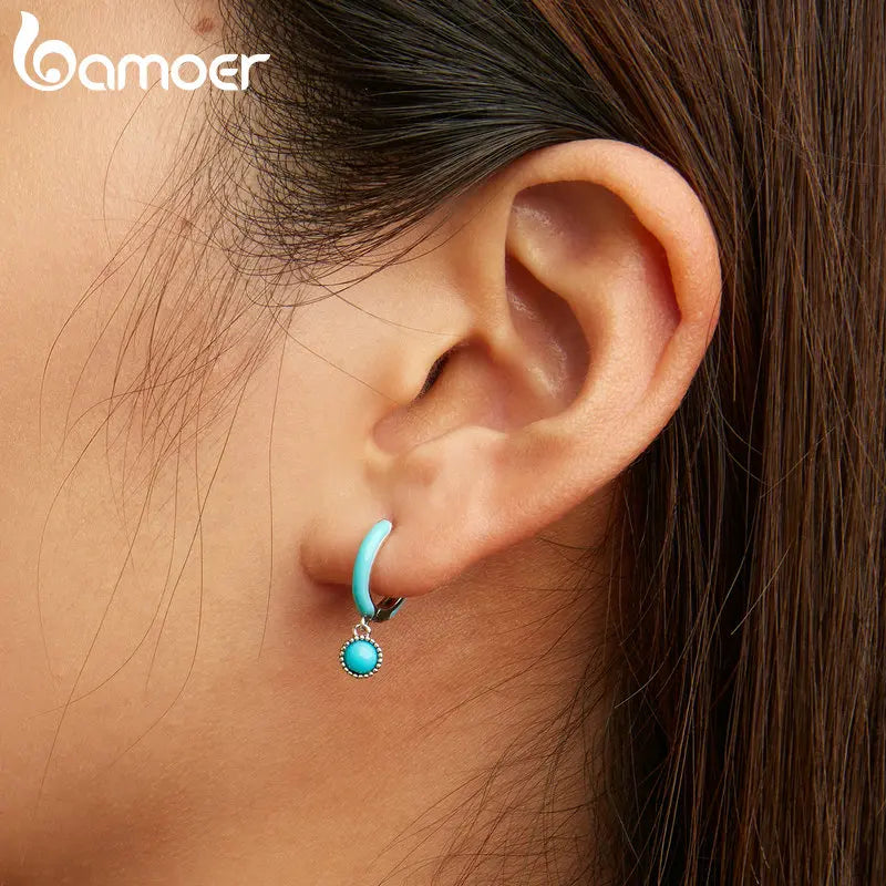 925 Silver Vintage Turquoise Hoop Earrings Pendant Drop Jewelry Gift