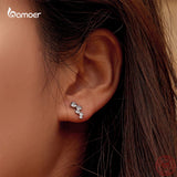 Geometric Zircon Earrings 925 Silver Studs