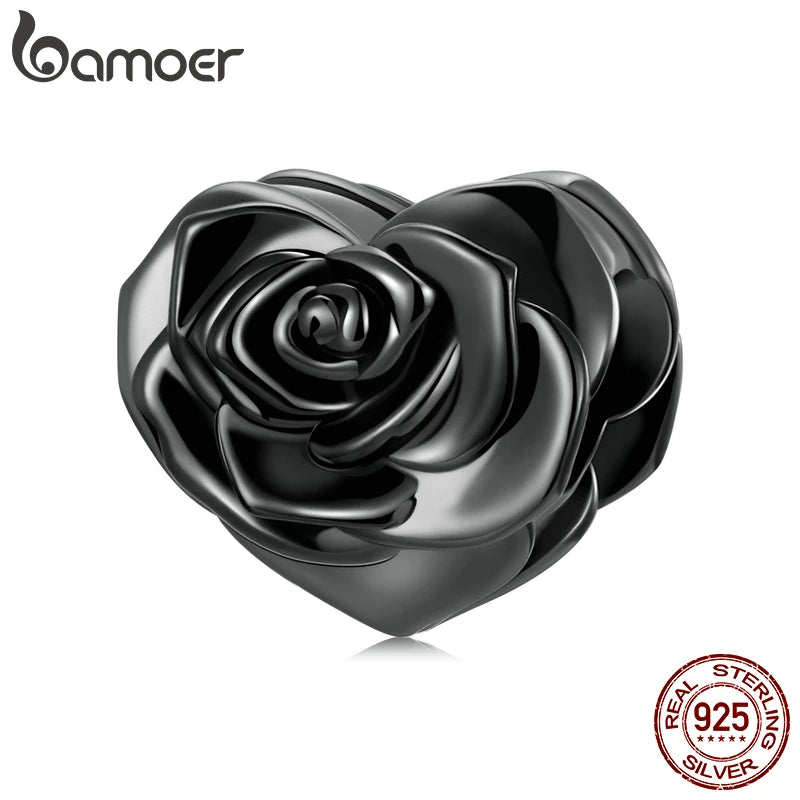 925 Silver Heart-Shaped Rose Charms Bracelet Beads Gift