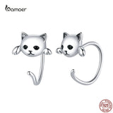 Bamoer Mini Cat Stud Earrings 925 Sterling Silver Animal Tail Ear Studs