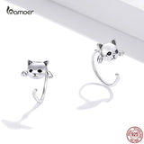 Bamoer Mini Cat Stud Earrings 925 Sterling Silver Animal Tail Ear Studs