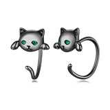 Sterling Silver Mini Cat Stud Earrings Animal Tail Ear Studs