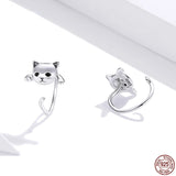 Sterling Silver Mini Cat Stud Earrings Animal Tail Ear Studs