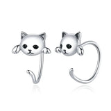 Bamoer Mini Cat Stud Earrings 925 Sterling Silver Animal Tail Ear Studs