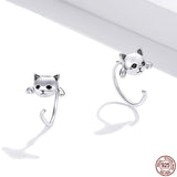 Sterling Silver Mini Cat Stud Earrings Animal Tail Ear Studs