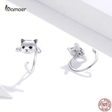 Bamoer Mini Cat Stud Earrings 925 Sterling Silver Animal Tail Ear Studs