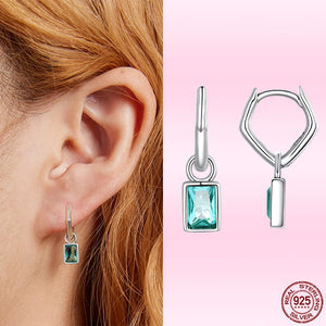 925 Silver Square Zircon Pendent Drop Earrings for Women