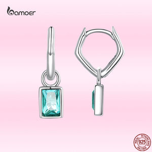 925 Silver Square Zircon Pendent Drop Earrings for Women