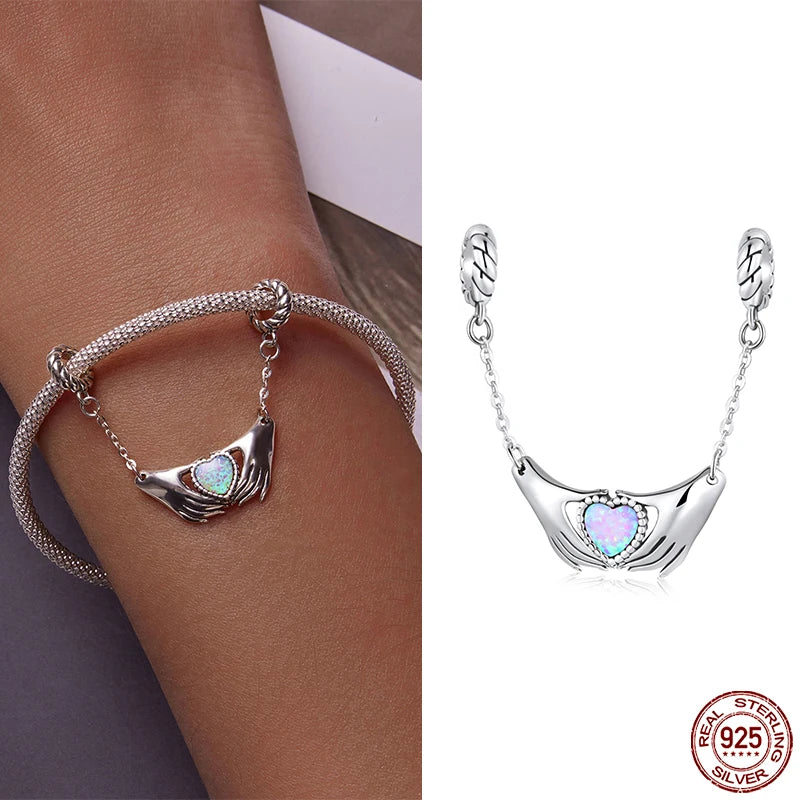 925 Sterling Silver Hands & Love Charm Bead for Bracelets