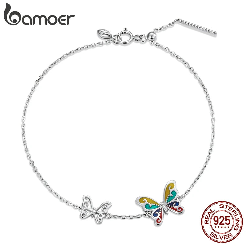 925 Silver Butterfly Chain Bracelet Platinum Plated