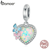925 Silver Butterfly Opal Heart Charm Pendant, Bracelet & Bangle Jewelry Gift