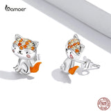 925 Silver Mini Panda Fox Ear Studs Earrings for Women