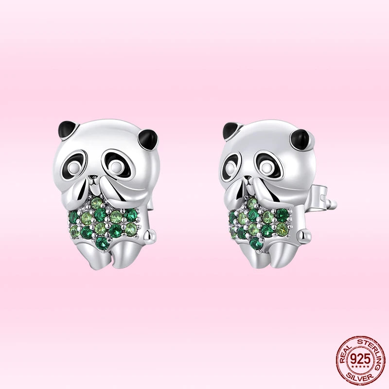 925 Silver Mini Panda Fox Ear Studs Earrings for Women