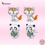 925 Silver Mini Panda Fox Ear Studs Earrings for Women