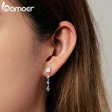 925 Silver Opal Earrings Sparkling Zircon Linear Dangle Jewelry