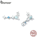 925 Silver Opal Earrings Sparkling Zircon Linear Dangle Jewelry
