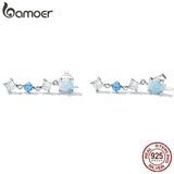 925 Silver Opal Earrings Sparkling Zircon Linear Dangle Jewelry