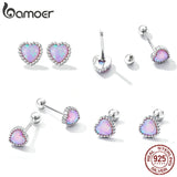 925 Silver Opal Heart Earrings Platinum Wedding Gift