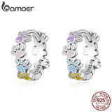 Bamoer 925 Sterling Silver Colorful Paws Ear Buckles for Women