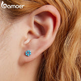 925 Silver Turquoise Flower Stud Earrings Stone Style Fine Jewelry