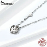 925 Silver Love Heart Lock & Key Pendant Necklace Women Wedding Jewelry