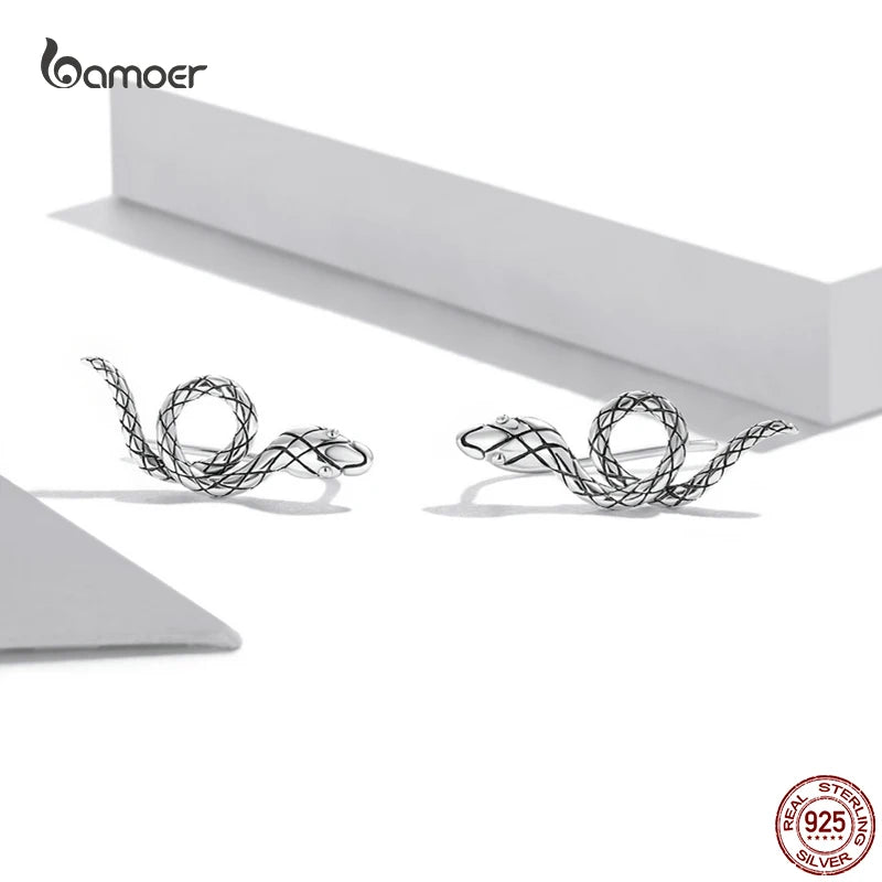 Classic Snake Ear Studs 925 Sterling Silver Vintage Earrings