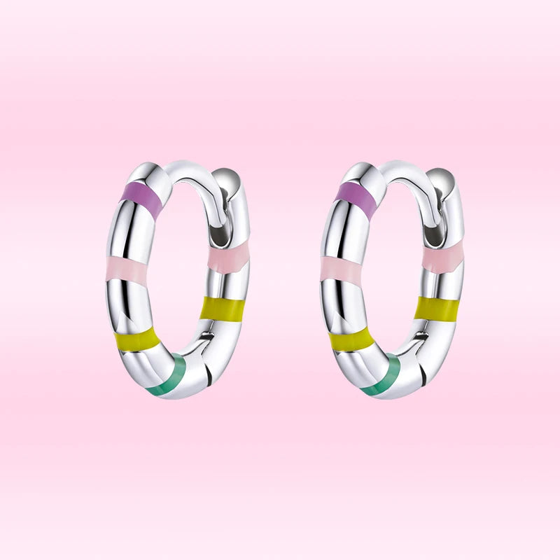 Bamoer Mini Ribbon Earrings 925 Sterling Silver Colorful Earings