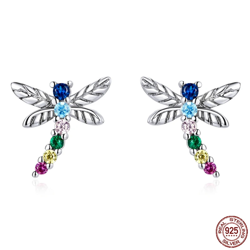 Dragonfly 925 Sterling Silver Ear Studs for Girls Pop Jewelry GAE515