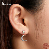 Moon & Star 925 Silver Zircon Ear Studs for Women