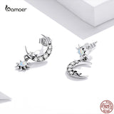 Moon & Star 925 Silver Zircon Ear Studs for Women