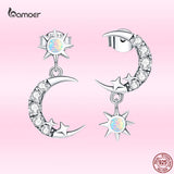 Moon & Star 925 Silver Zircon Ear Studs for Women