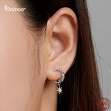 Moon & Star 925 Silver Zircon Ear Studs for Women