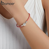 Four-Leaf Grass Leather Cord Bracelet 925 Sterling Silver for Women & Girls