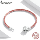 Four-Leaf Grass Leather Cord Bracelet 925 Sterling Silver for Women & Girls