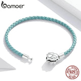 Four-Leaf Grass Leather Cord Bracelet 925 Sterling Silver for Women & Girls