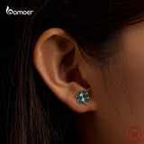 Four-leaf Clover Stud Earrings 925 Sterling Silver Green Plant Jewelry