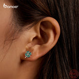 Four-leaf Clover Stud Earrings 925 Sterling Silver Green Plant Jewelry