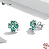 Four-leaf Clover Stud Earrings 925 Sterling Silver Green Plant Jewelry