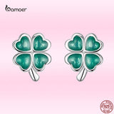 Four-leaf Clover Stud Earrings 925 Sterling Silver Green Plant Jewelry