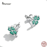 Four-leaf Clover Stud Earrings 925 Sterling Silver Green Plant Jewelry