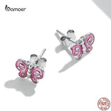 Pink Butterfly Orange Ladybug Ear Studs 925 Sterling Silver Insect Stud Earrings