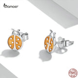 Pink Butterfly Orange Ladybug Ear Studs 925 Sterling Silver Insect Stud Earrings