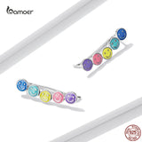 Colorful Rainbow Smiley Studs 925 Silver Earrings for Girls